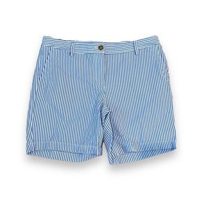 Talbots Relaxed Chino Shorts Size 6 Seersucker Blue White Stripe 7" Nautical